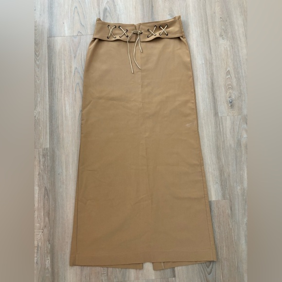 Vintage EFRECH ETTS Maxi Skirt size 9 in  Khaki with fringe belt - Picture 1 of 7